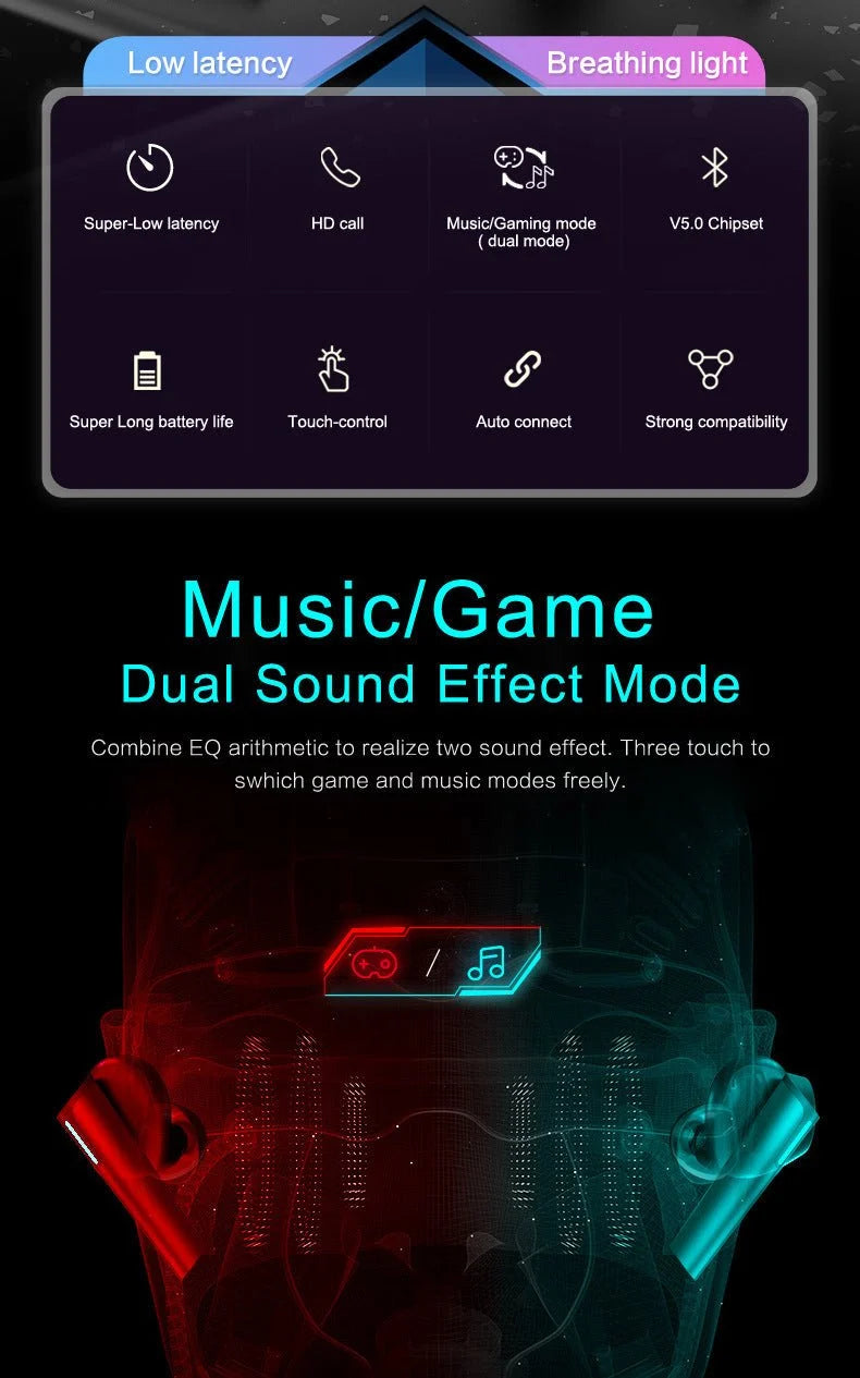Wireless Gaming Bluetooth Headset Low Latency Luminous Gaming Headset